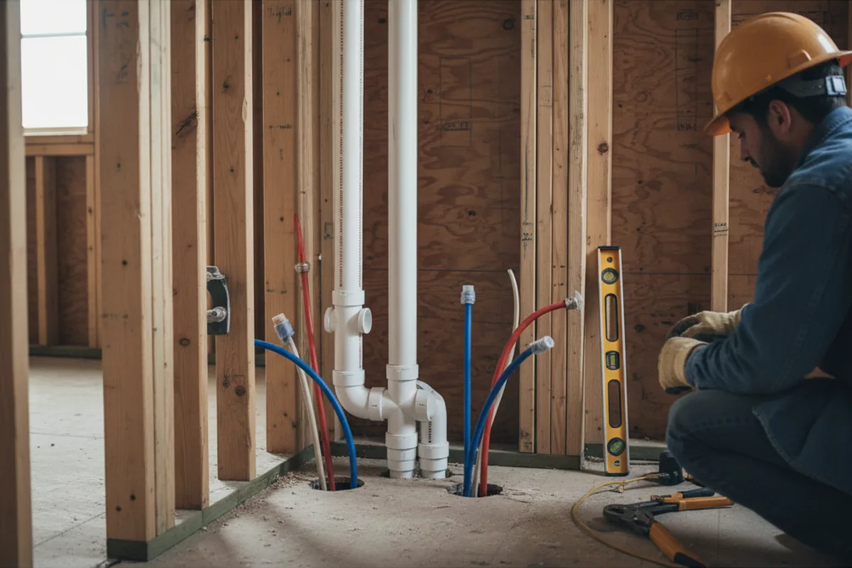 Drain and supply rough-in during Sump Pump Repair in Eau Claire